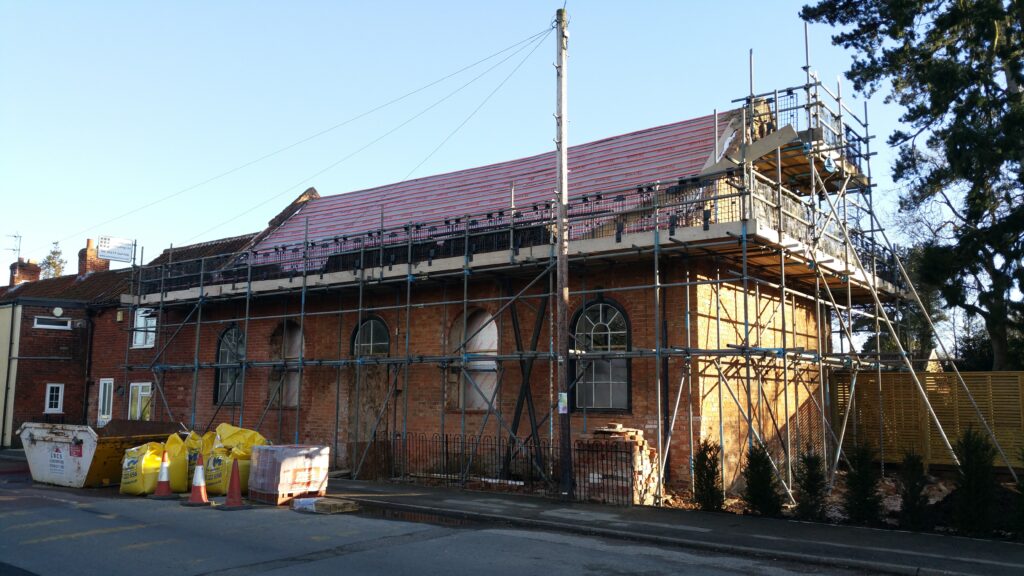 scaffolding for roof work at a methodist chapel in Carlton le Moorland