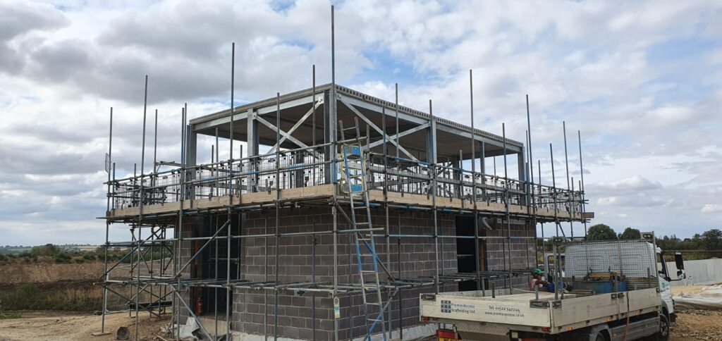 scaffolding around a room being constructed at a sugar factory in Newark