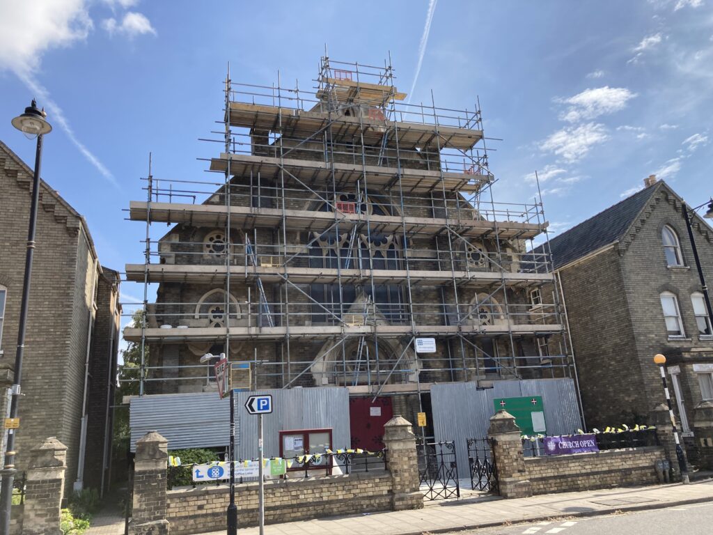 spilsby methodist chapel covered in scaffolding from the top to bottom at the front - image 4