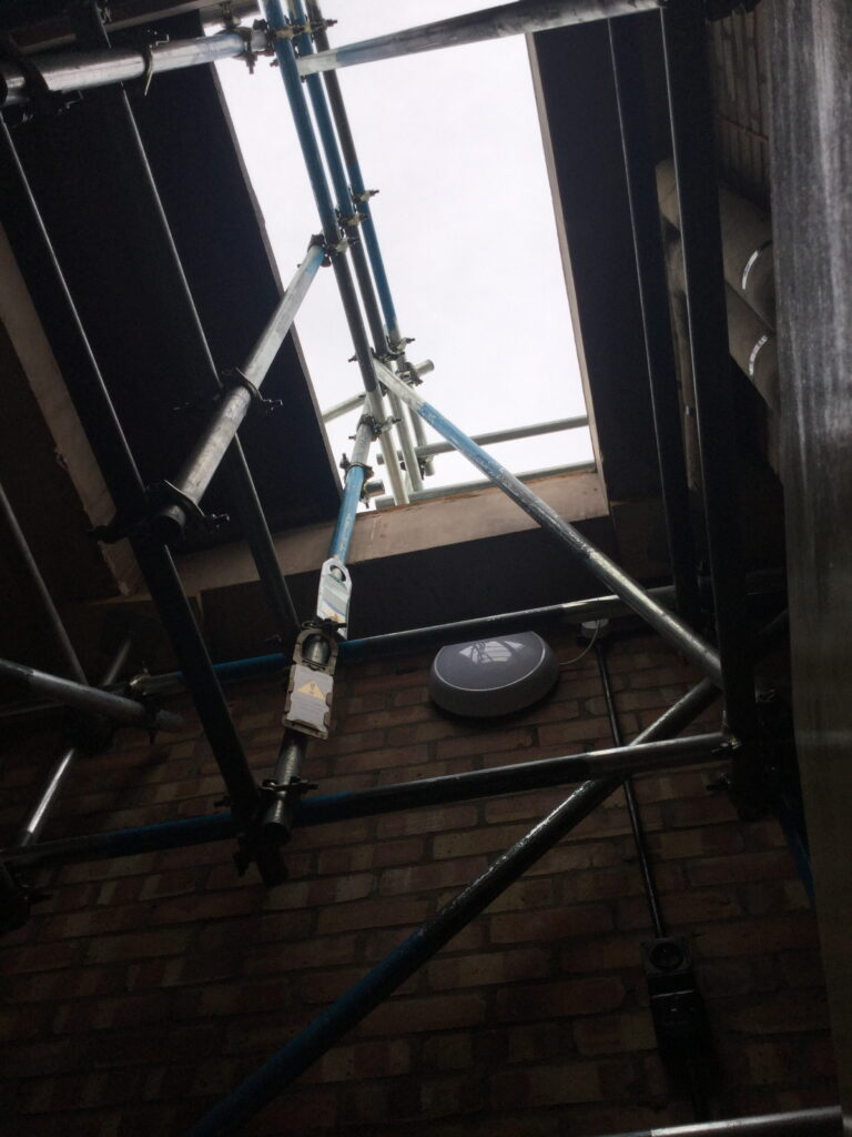 scaffolding going up to the roof at Charles Read Academy