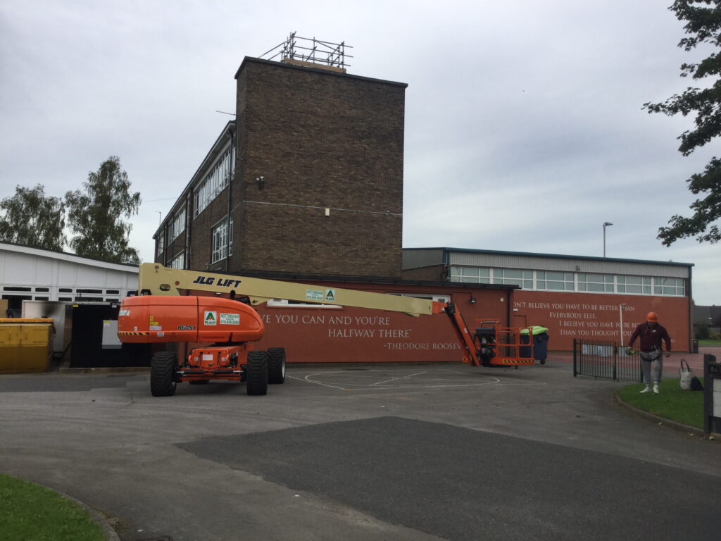 scaffolding for on the roof of Charles Read Academy