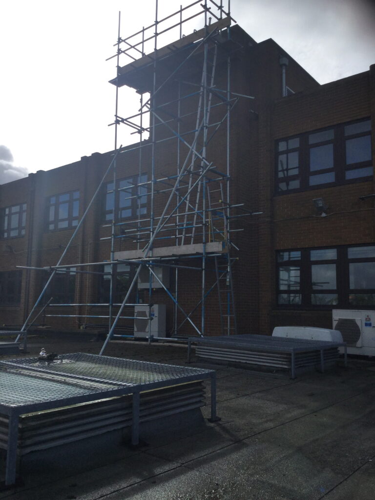 scaffolding equipment on the back of the government office in Lincoln