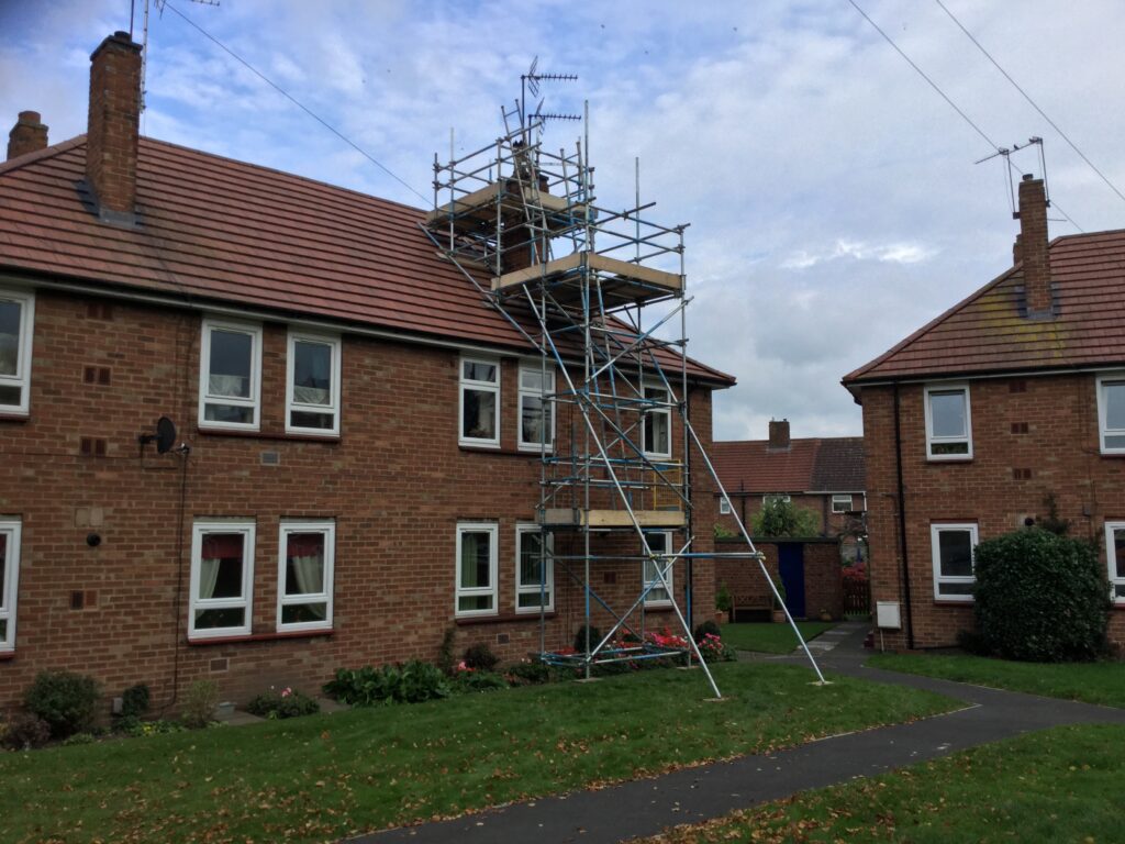 scaffolding on a house for roof access
