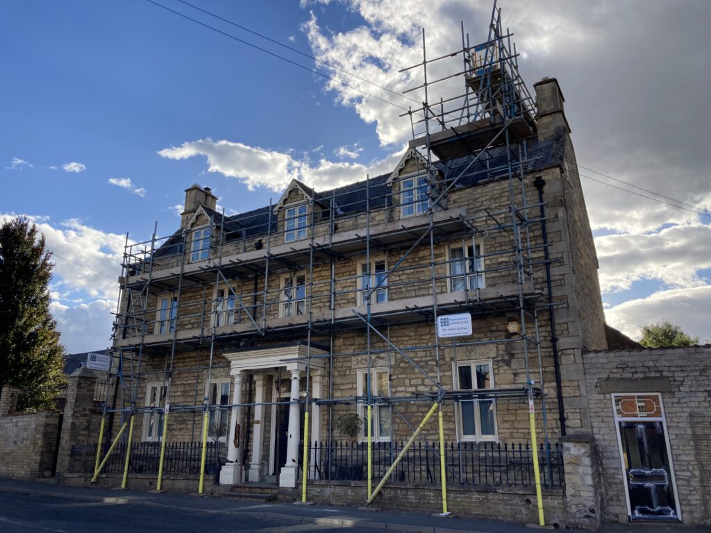 Scaffolding on the front of a house in Heighington for decoration works & flue installation - image 4