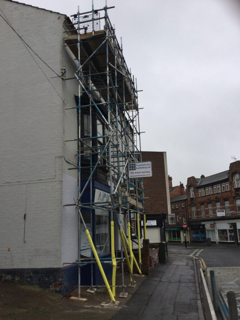 commercial scaffolding on a building on West Parade in Lincoln