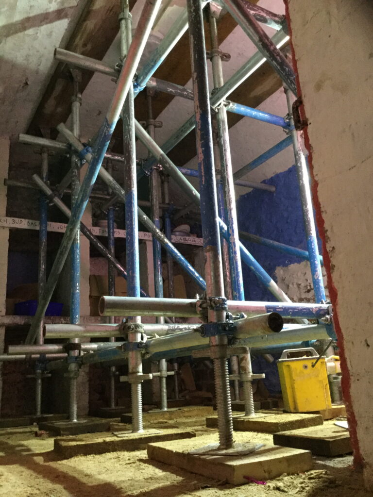scaffolding inside of Sudbrook house in Ancaster
