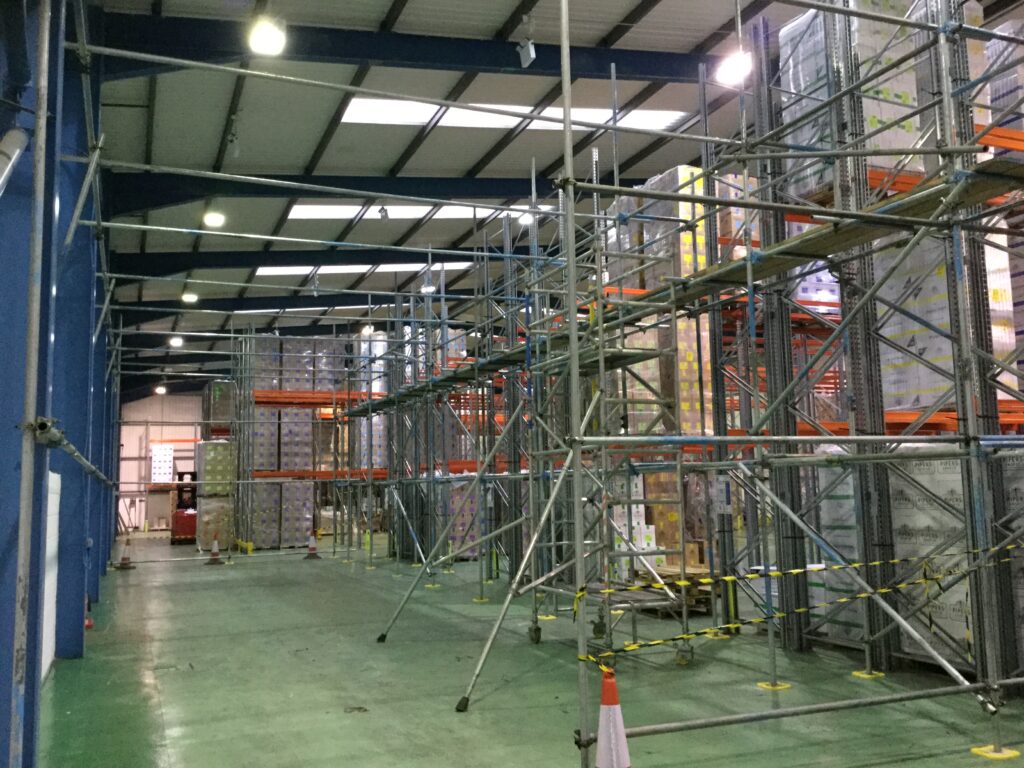 scaffolding inside of a warehouse