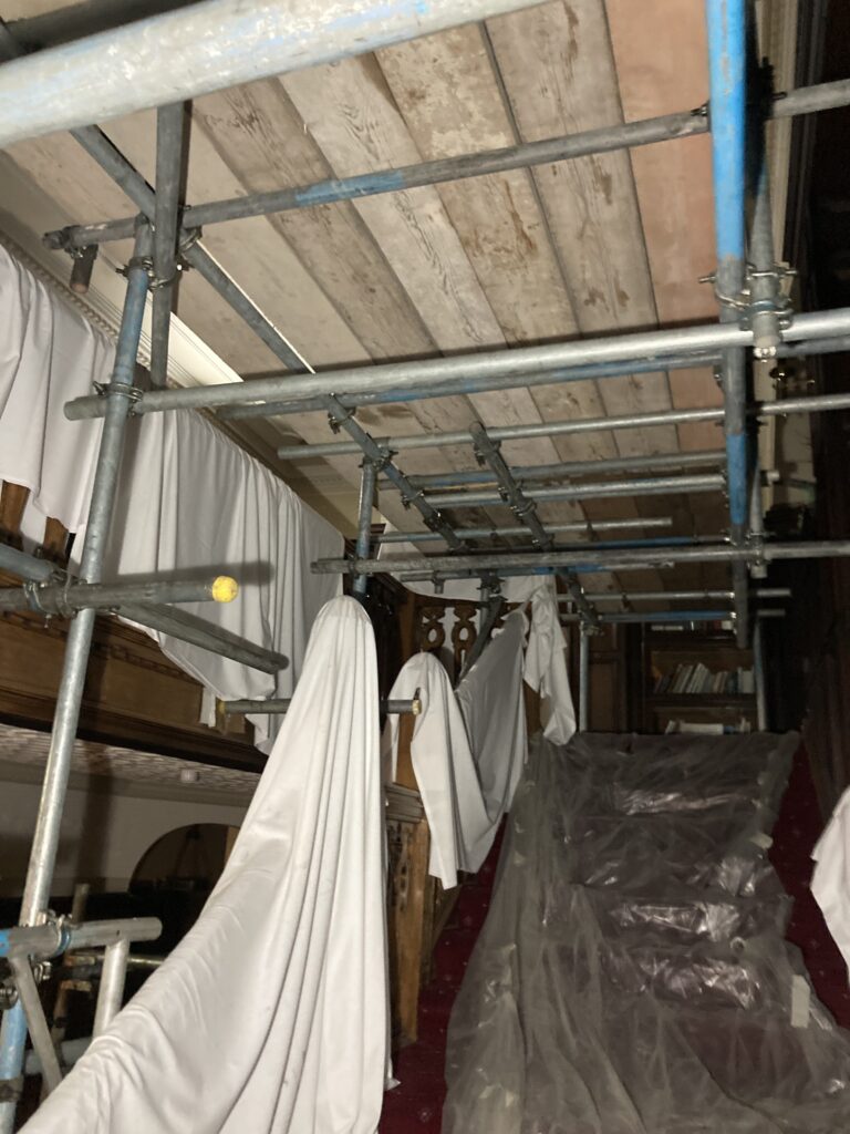 interior scaffolding inside of the petwood hotel in Woodhall Spa