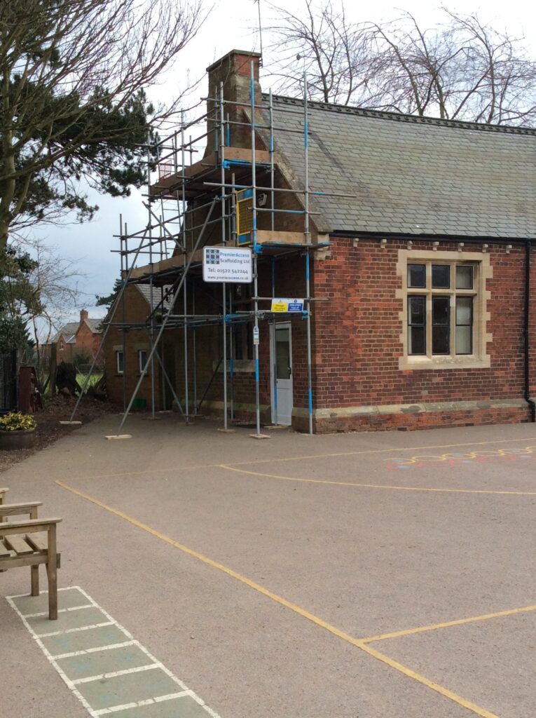 scaffolding on the side of a primary school in Lincoln