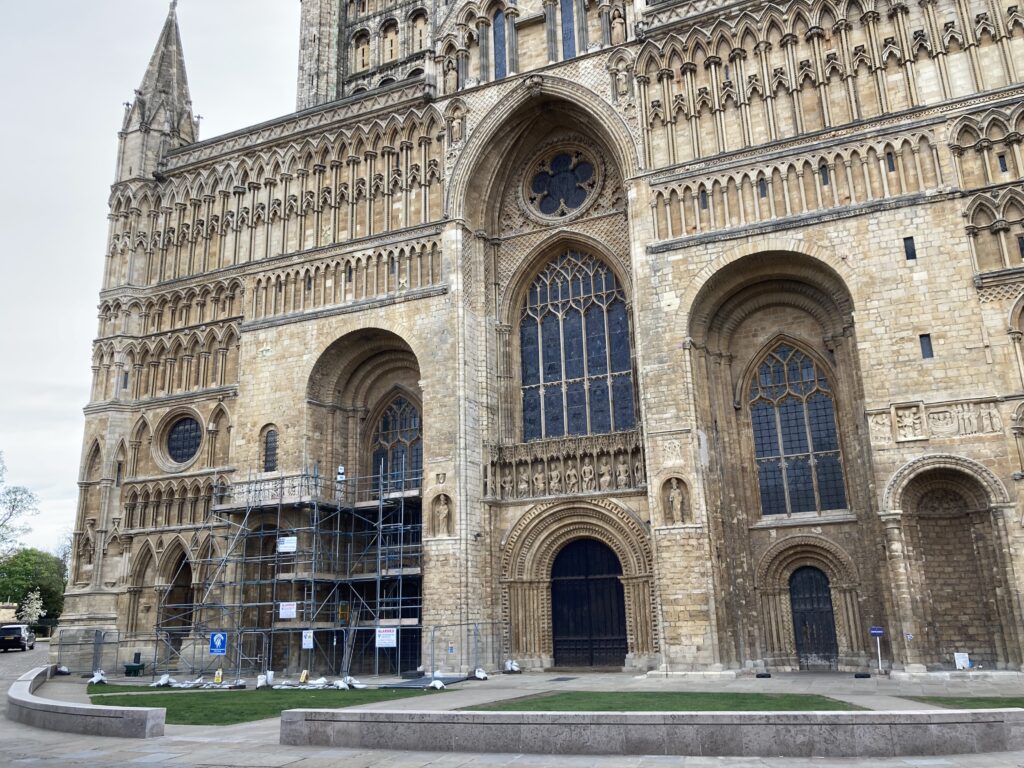 scaffolding and barriers at entrance of Lincoln cathedral - image 3