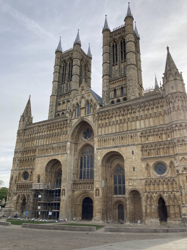 scaffolding and barriers at entrance of Lincoln cathedral - image 2
