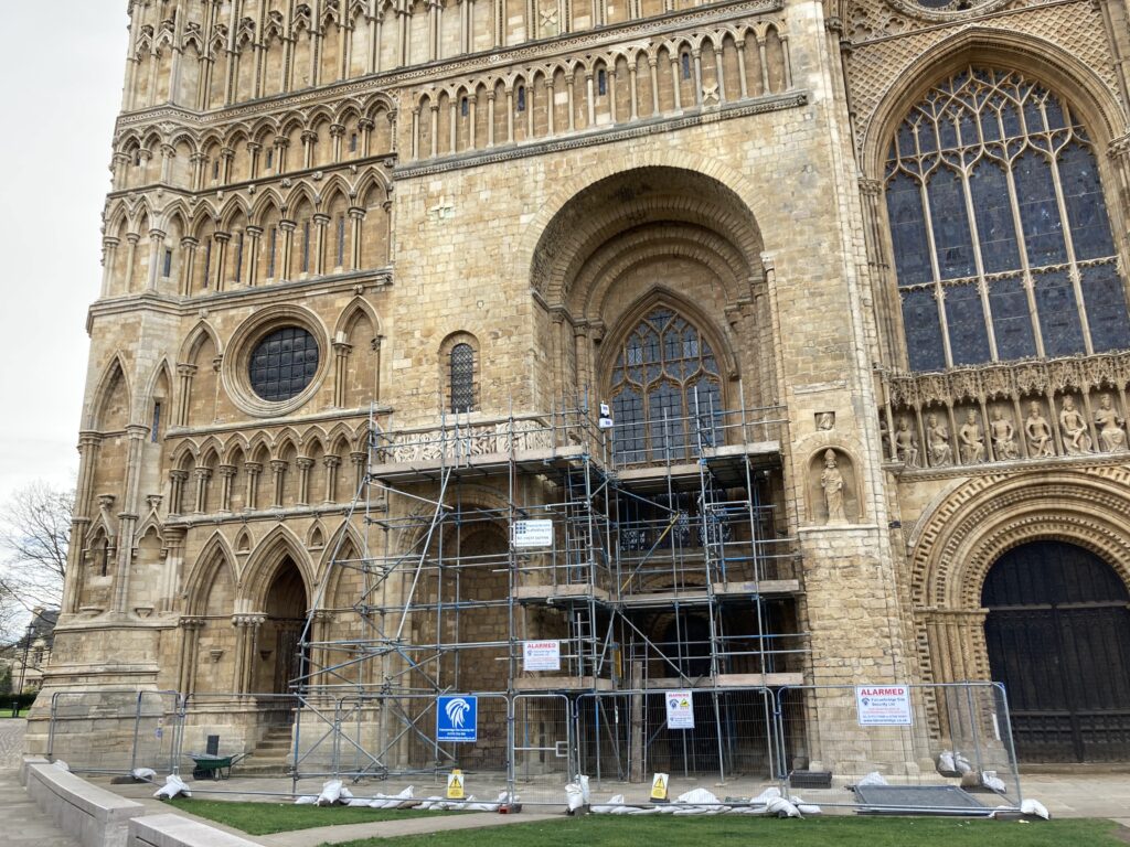 scaffolding and barriers at entrance of Lincoln cathedral - image 5