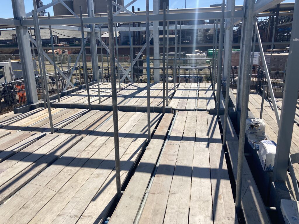 scaffolding equipment for construction at a sugar factory in Newark
