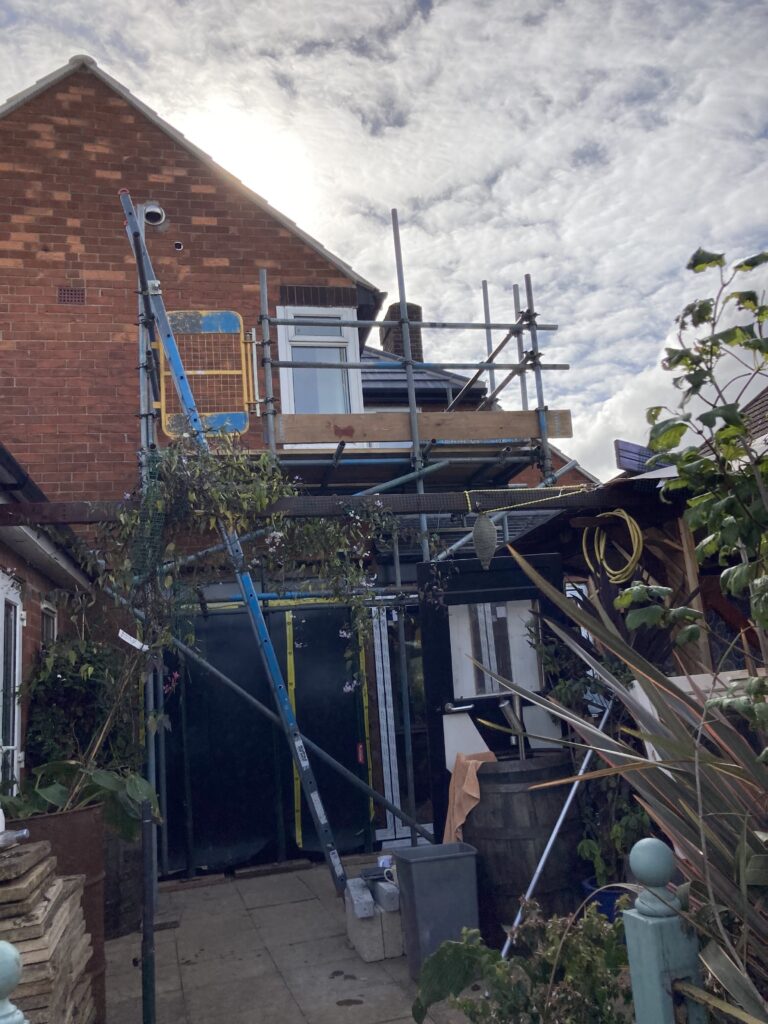 scaffolding on a building on Bunkers Hill in Lincoln