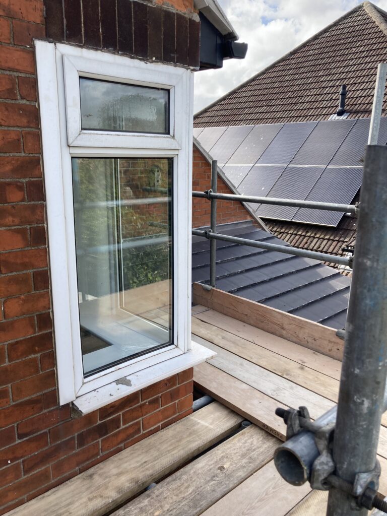 scaffolding on a building on Bunkers Hill in Lincoln