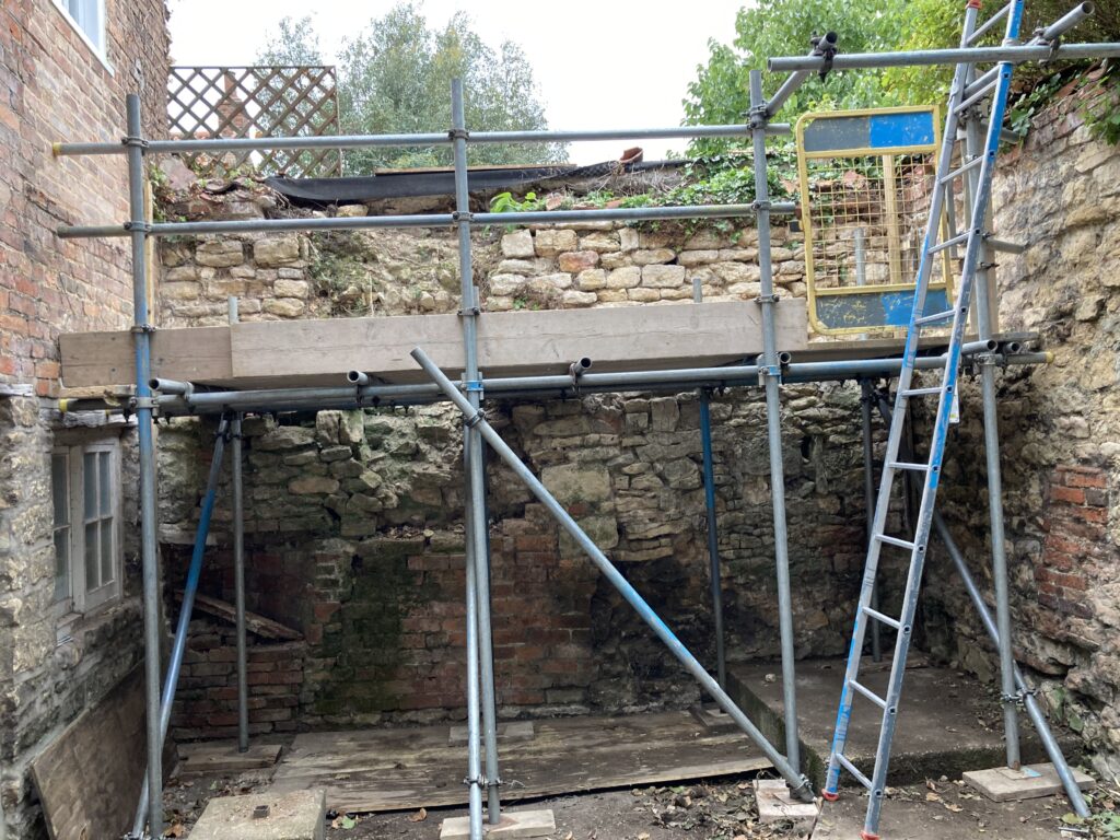 scaffolding for access to a medieval wall for repair