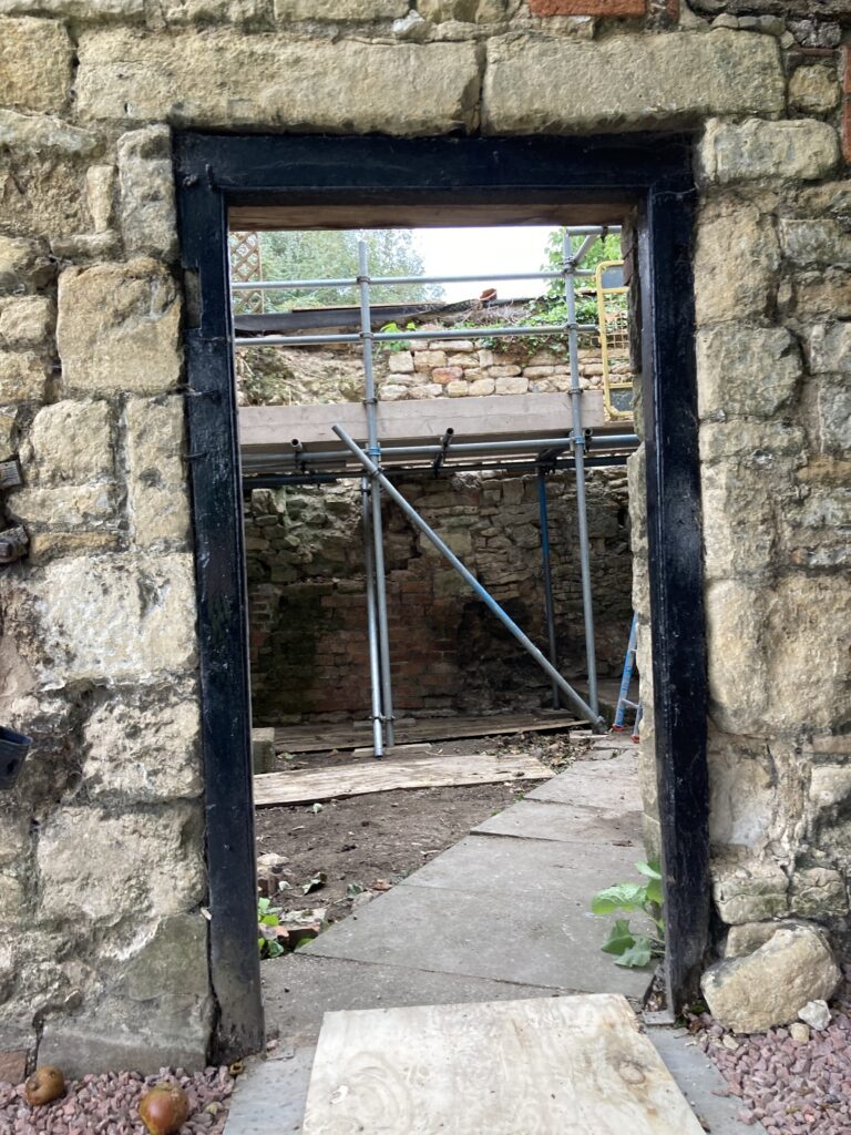 scaffolding for access to a medieval wall for repair