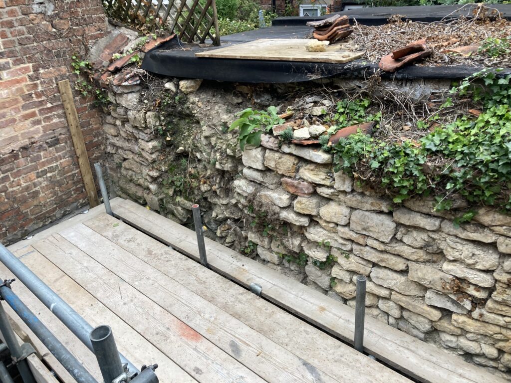 scaffolding for access to a medieval wall for repair