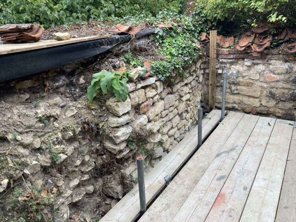 scaffolding for access to a medieval wall for repair