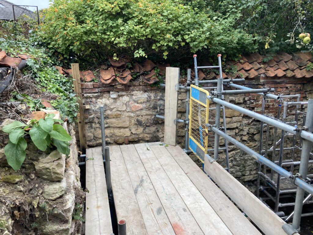 scaffolding for access to a medieval wall for repair