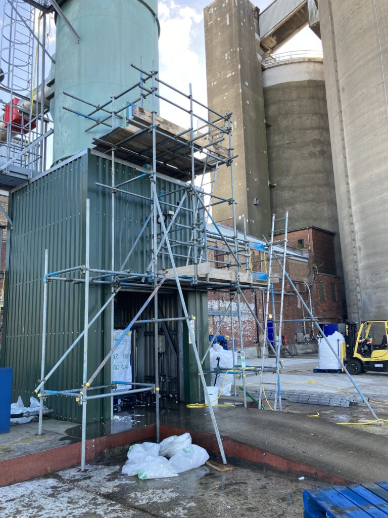 Scaffolding for access to sugar dust extractor for maintenance works at Bardney sugar factory