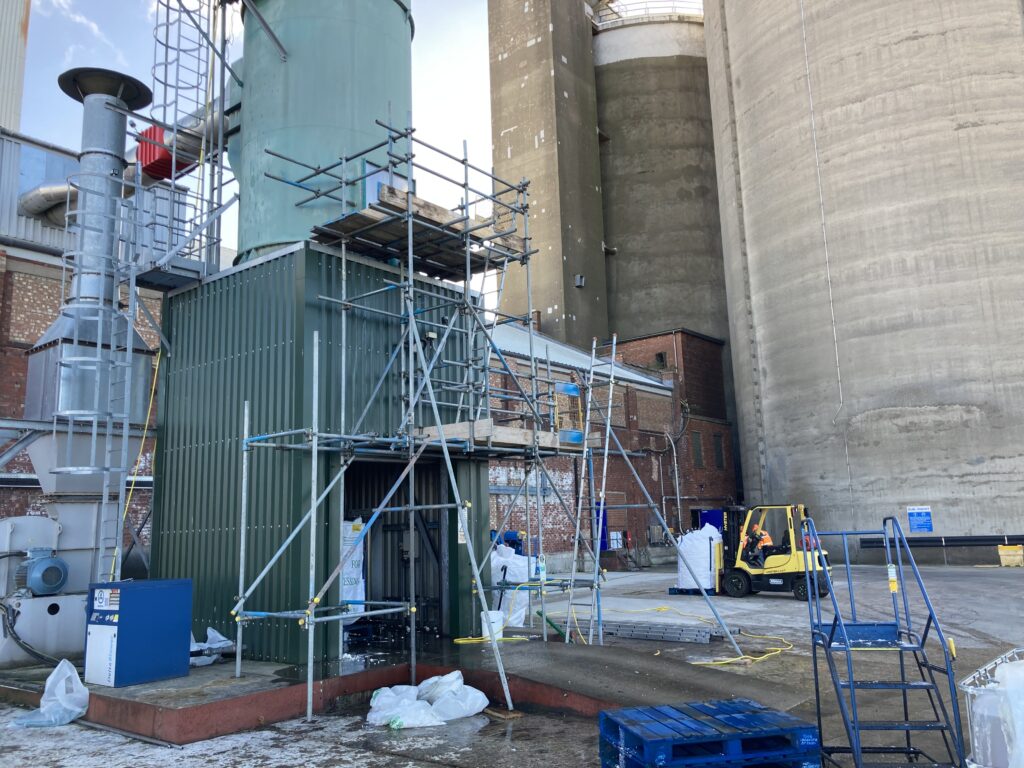 Scaffolding for access to sugar dust extractor for maintenance works at Bardney sugar factory