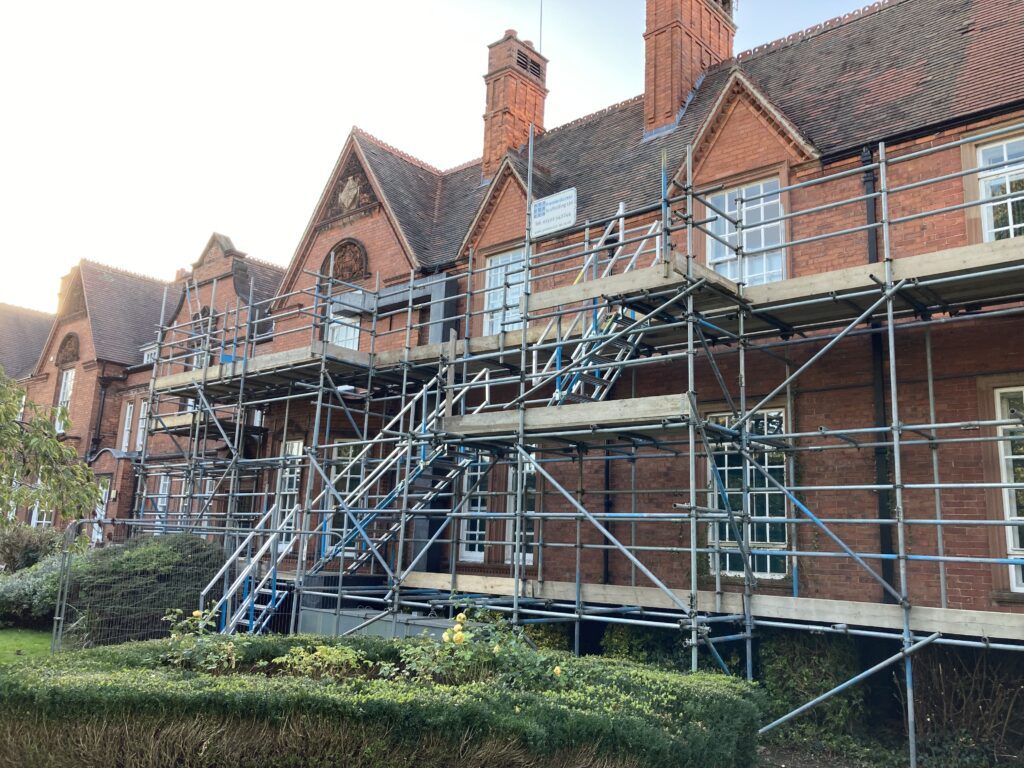 two story scaffolding with staired access point on The Lincoln Hospital on Nettleham Road