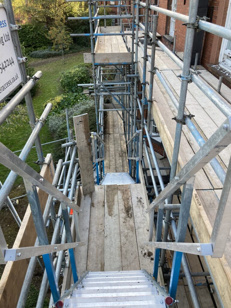 Access point to the scaffolding for The Lincoln Hospital on Nettleham Road
