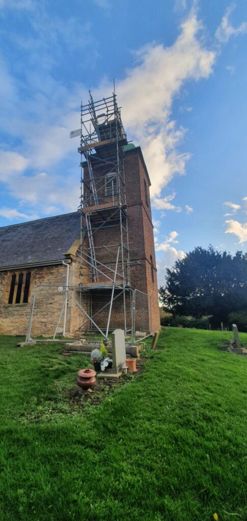 scaffolding equipment for access to the top of a church
