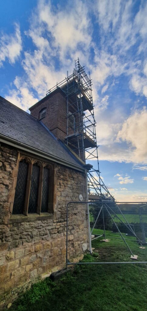scaffolding equipment for access to the top of a church