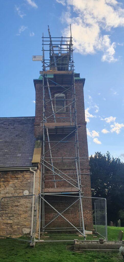 scaffolding equipment for access to the top of a church