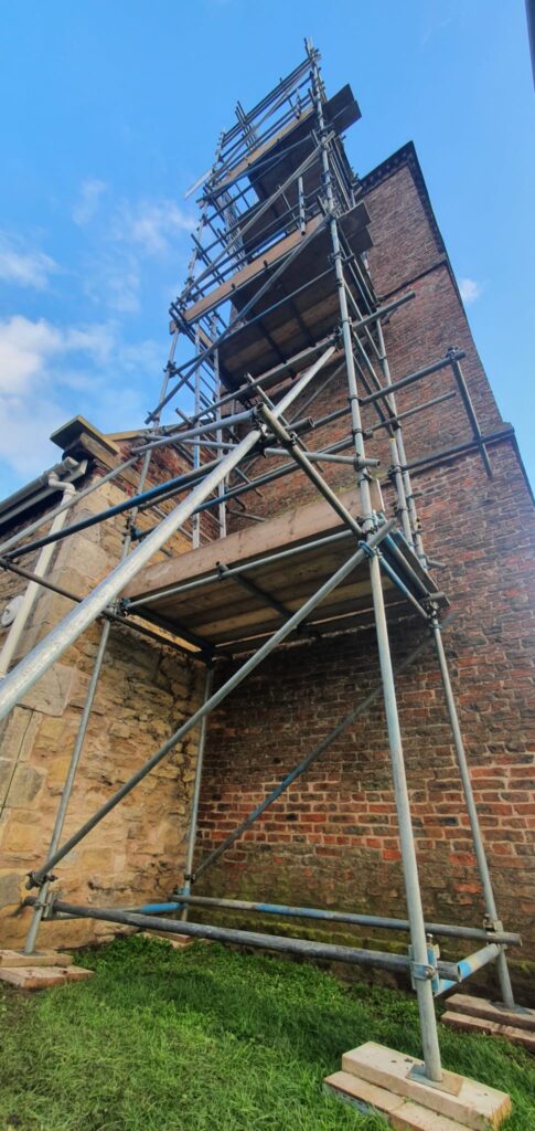 scaffolding equipment for access to the top of a church