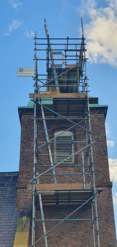 scaffolding equipment for access to the top of a church