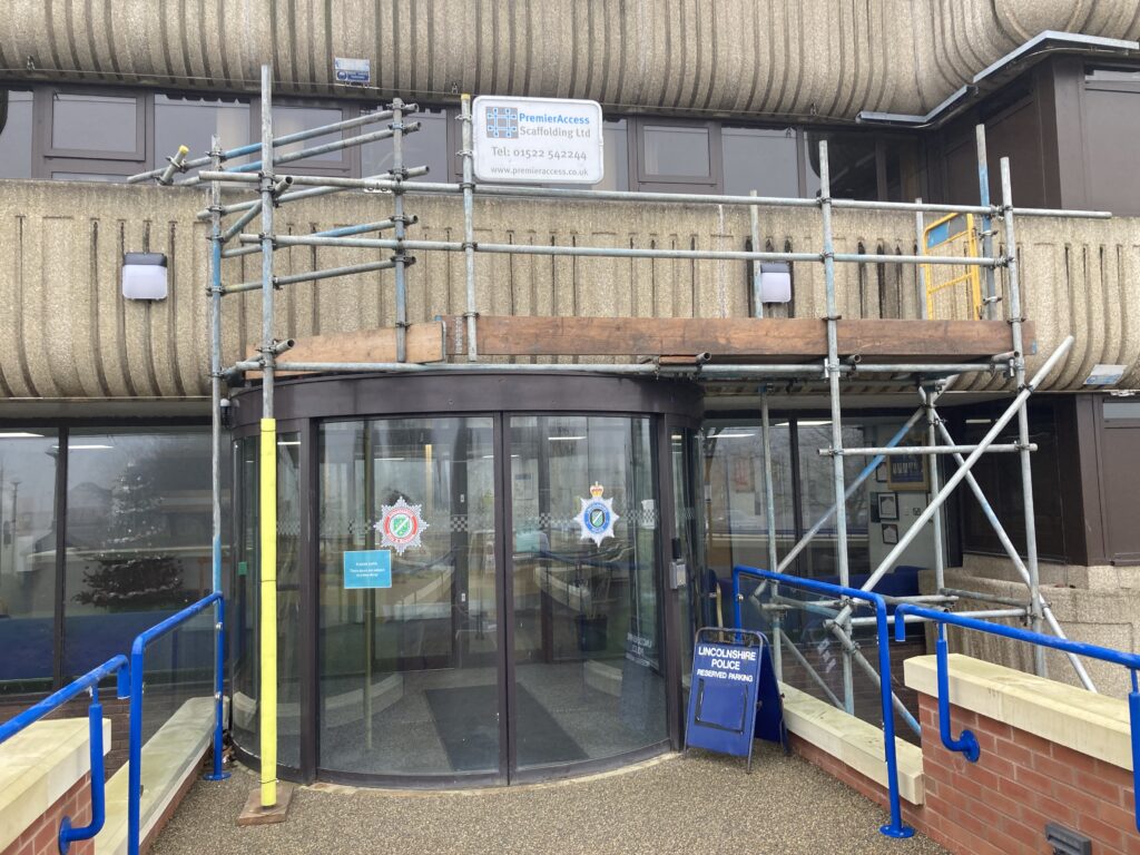 scaffolding on the building for the Lincolnshire Emergency Services HQ