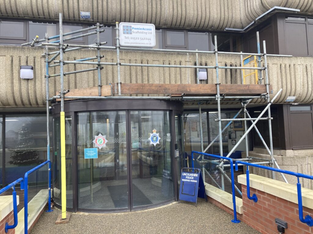 scaffolding on the building for the Lincolnshire Emergency Services HQ