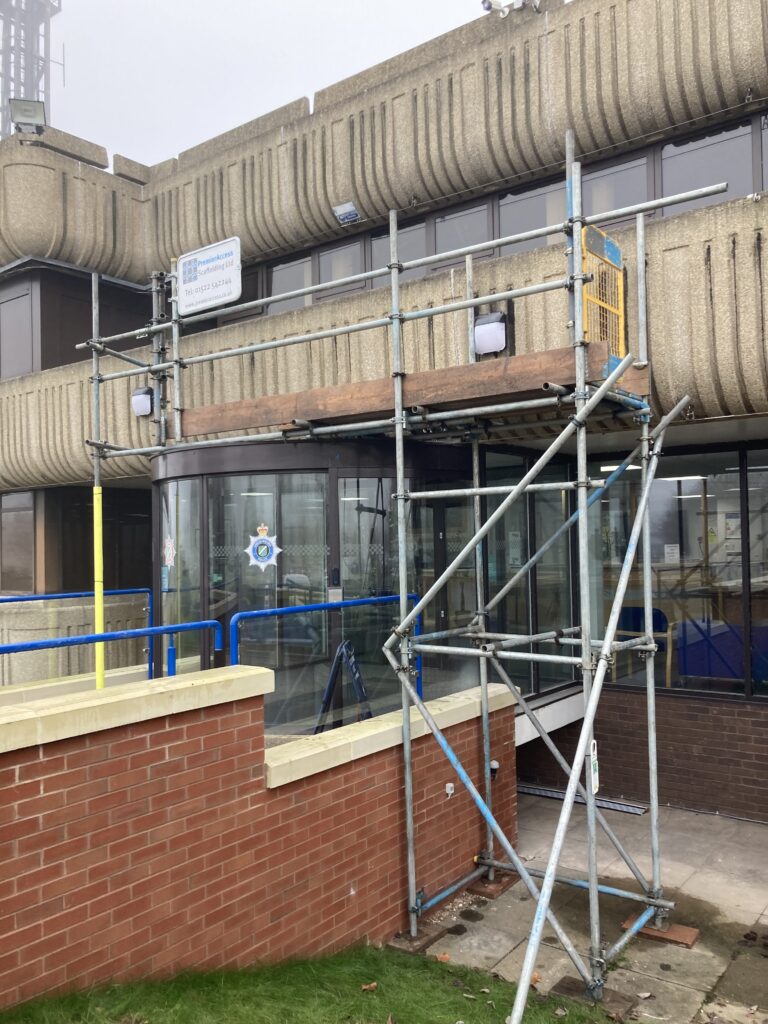 scaffolding on the building for the Lincolnshire Emergency Services HQ