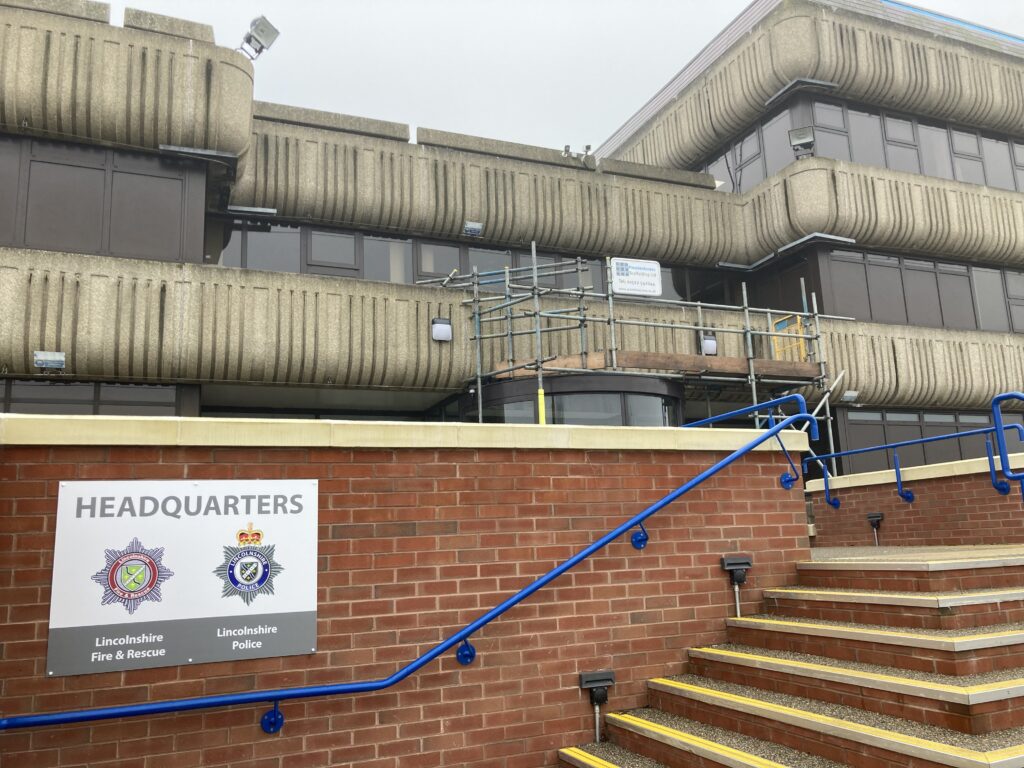scaffolding on the building for the Lincolnshire Emergency Services HQ