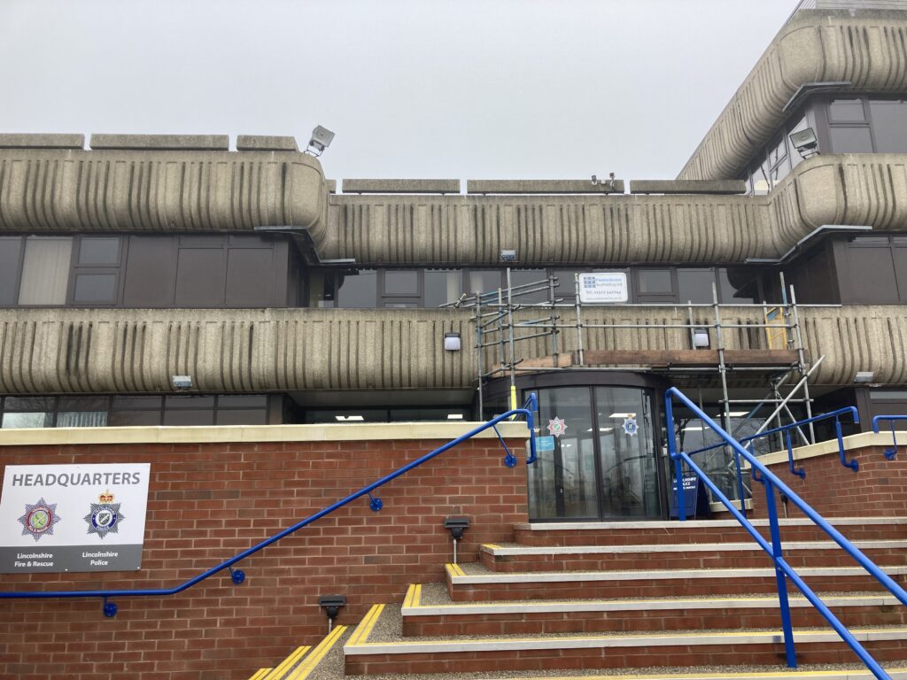 scaffolding on the building for the Lincolnshire Emergency Services HQ