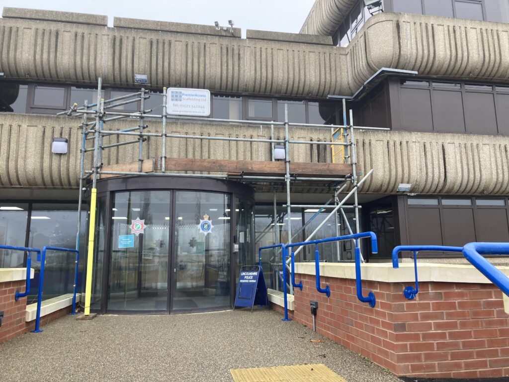 scaffolding on the building for the Lincolnshire Emergency Services HQ