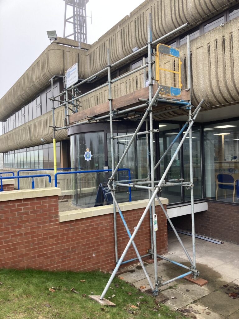 scaffolding on the building for the Lincolnshire Emergency Services HQ