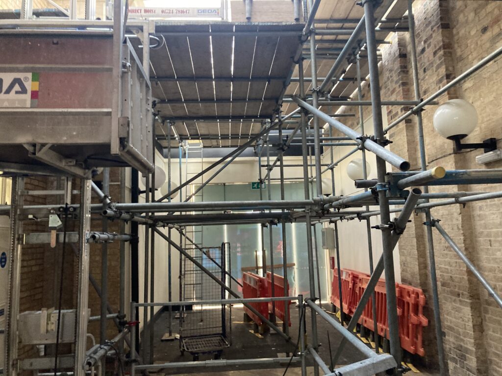 scaffolding inside st marks station in Lincoln