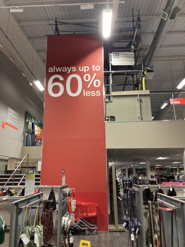 scaffolding around the lift in Tk maxx in Lincoln