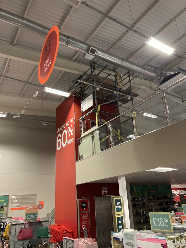 scaffolding around the lift in Tk maxx in Lincoln