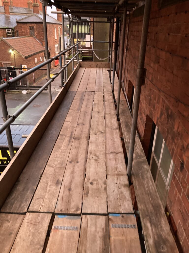 scaffolding on the side of a building in Lincoln