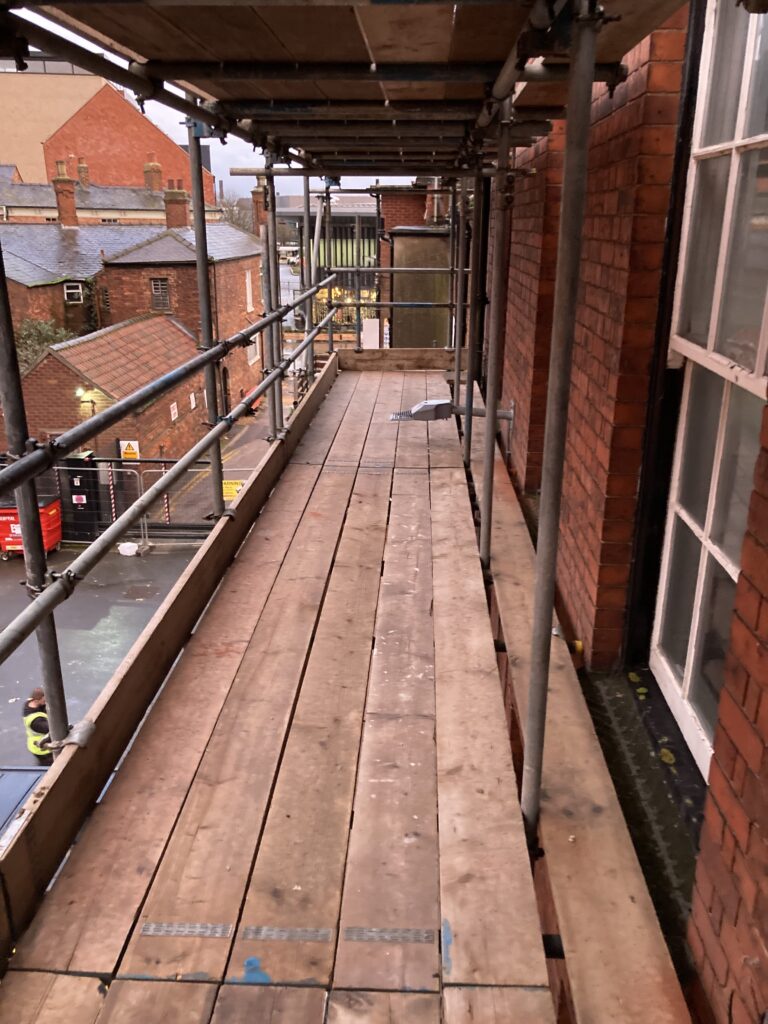 scaffolding on the side of a building in Lincoln