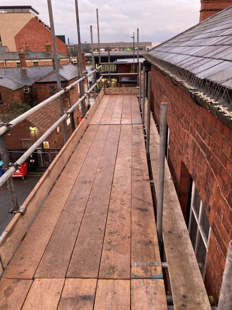 scaffolding on the side of a building in Lincoln