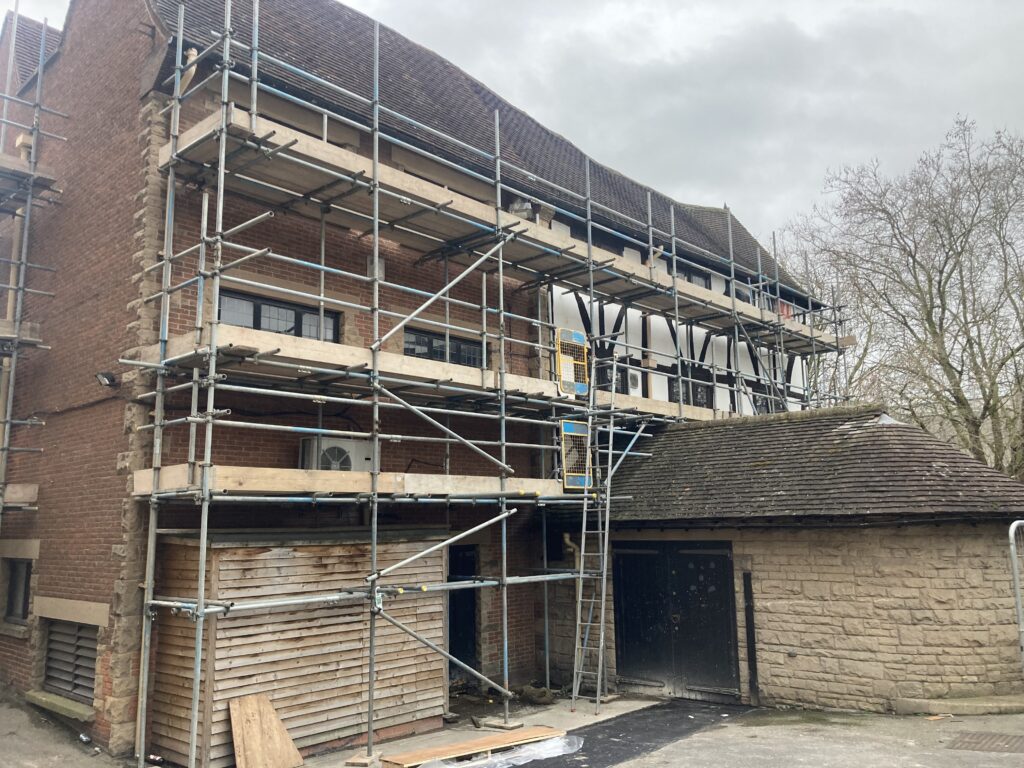 Scaffolding on the back of The Green Dragon in Lincoln