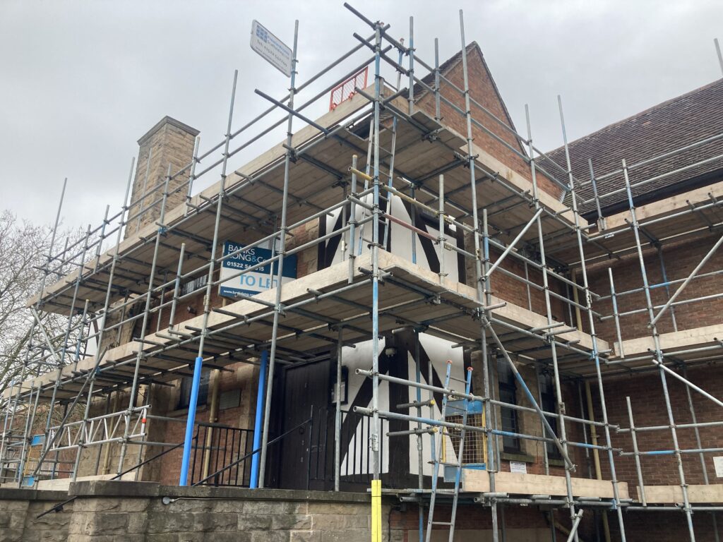 Scaffolding on The Green Dragon in Lincoln