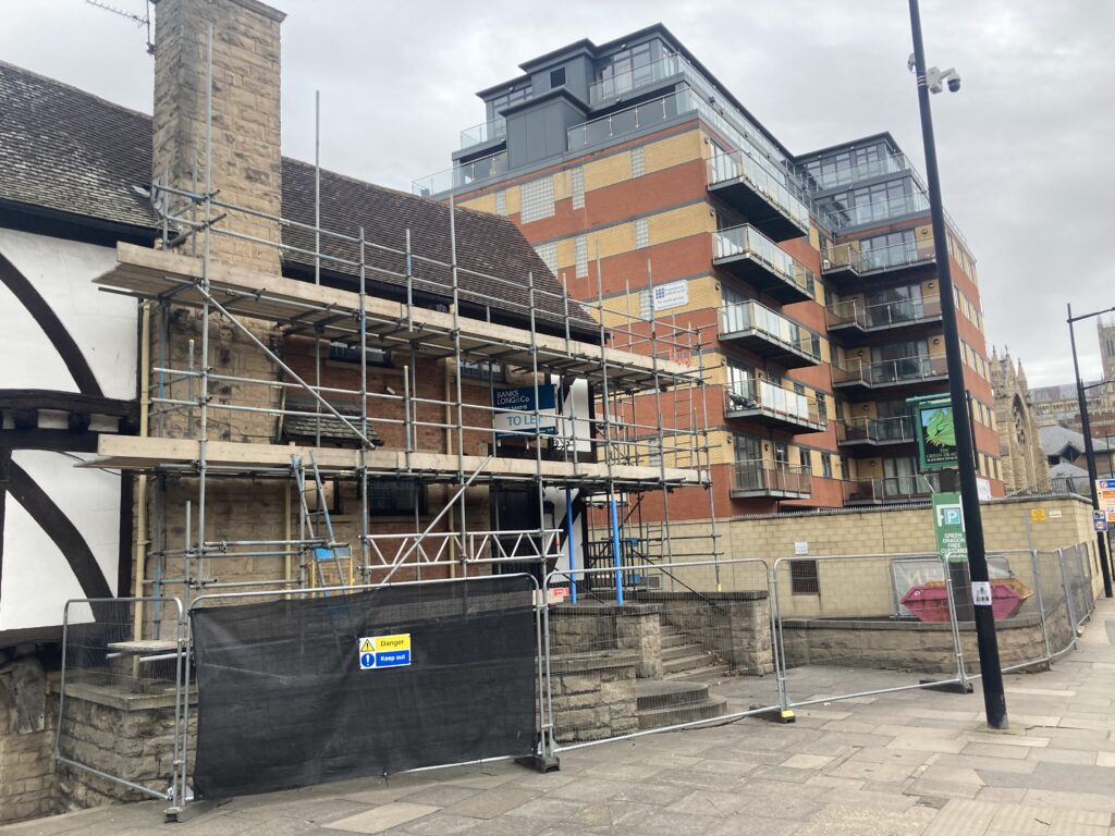 Scaffolding on The Green Dragon in Lincoln