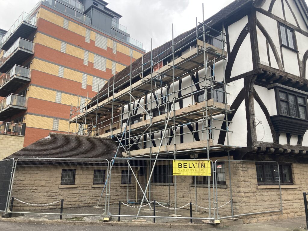 Scaffolding on back of The Green Dragon in Lincoln
